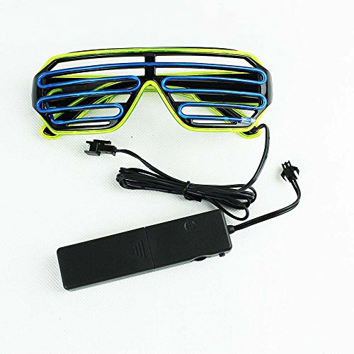 Lerway 2 Bicolor EL Wire Leuchtbrille Partybrille Club LED Brille + Soundsteuerung Box für Masquerade Party Nacht Pub Bar Klub Rave (blau + hellgrün) - 3