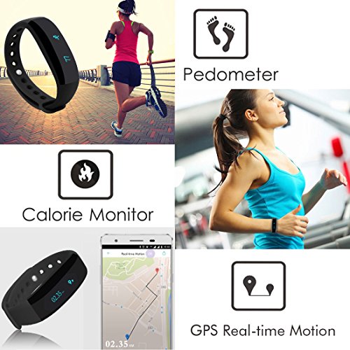 Cubot V2 Fitness Armband mit Pulsmesser – Bluetooth 4.0 Aktivitätstracker mit OLED Display zur Herzfrequenz, Kamera Fernbedienung, Schrittzähler, Kalorienzähler, Fitnessaufzeichnung, Entfernung, Schlafanalyse, SMS Anrufe Reminder, wasserdicht IP65, kompatibel mit iOS 8.0 oder höher und Android 4.3 oder höher. - 3