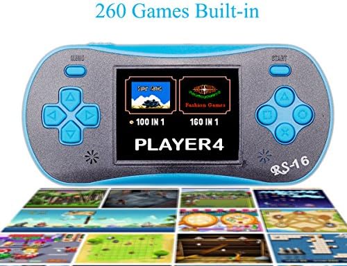 SHANGPIN 2.5" LCD Classic Portable Handheld Game Console with Speaker 260 in 1 Games-Blue
