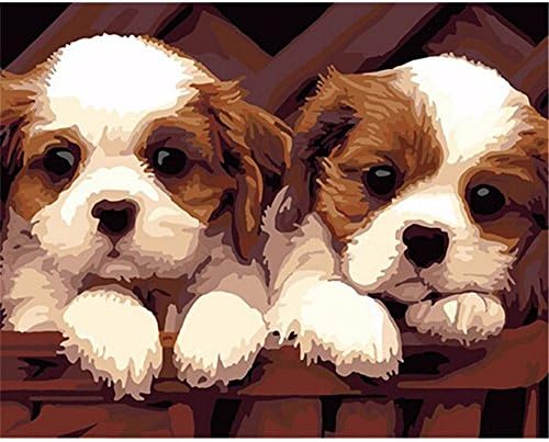 YANYANGXIN Diy Oil Paint by Number Kit,Digital Painting Suite,for Kids, Students, Adults Beginner with Brushes and Acrylic Pigment,Wall Art Artwork-puppy,Frameless