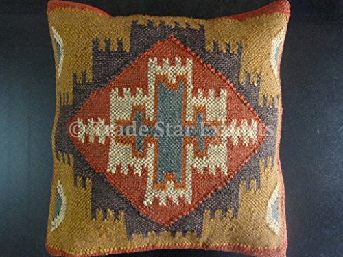 Kilim cojín, almohadas hechas a mano, fundas de cojín indio, fundas de 18 x 18, funda de almohada de manta Boho, funda de cojín de yute para exteriores