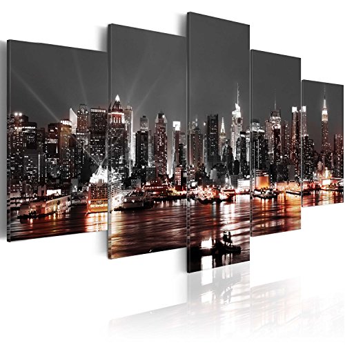 murando - Cuadro en Lienzo 200x100 cm New York City Impresión de 5 Piezas Material Tejido no Tejido Impresión Artística Imagen Gráfica Decoracion de Pared Ciudad Noche d-A-0022-b-p