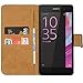 Produktbild Ambaiyi Flip Echt Ledertasche Handyhülle Brieftasche Hülle Schutzhülle für Sony Xperia E5 Hülle , schwarz