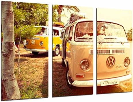 MULTI Wood Printings Art Print Box Framed Picture Wall Hanging - Van volkswagen vintage hippie, (Total Size: 38,2" x 24,4"), - Framed And Ready To Hang - ref. 26606