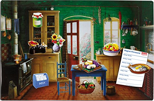 Magnettafel Küche Landhaus – Idyllische Design Metall Magnetpinnwand 60x40 cm – Memoboard Pinnwand mit Motiv: Küche Essen & Trinken Landhausküche – inkl. 8 Magnete im Landhausstil für Magnetwand – Original GUMA Magneticum®