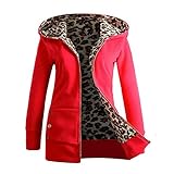 iHENGH Neujahrs Karnevalsaktion Damen Winter Jacke Dicker Warm Bequem Slim Parka Mantel Lässig Mode Reißverschluss Frauen Plus Samt verdickter mit Kapuze Pullover Leopard Zipper