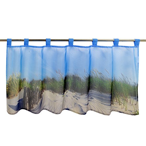Scheibengardine DÜNE für Küche und Wohnzimmer / Frühling-Sommer Gardine mit maritimen Motiv / 45×120 cm / Moderne transparente Bistrogardine für die Küche - 2