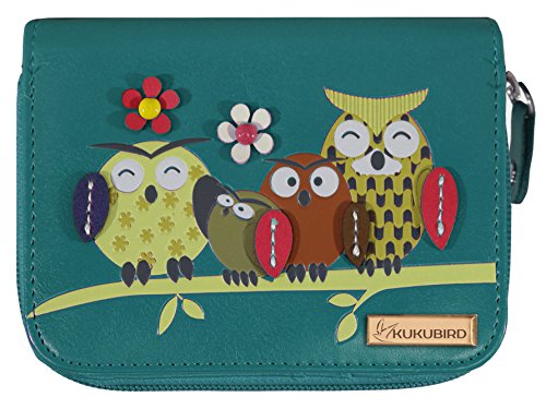Kukubird Owl Familia Árbol patrón mediano tamaño Ladies Purse Clutch Wallet 21 Blue.1