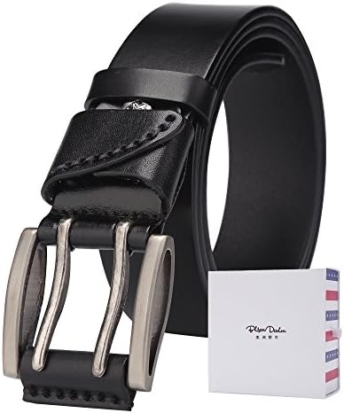 BISON DENIM Men's Belt Genuine Leather Waistband Casual Alloy Buckle Belts (43-44, Black/N71247)