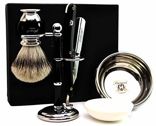 Pure Sliver Tip Badger Hair Brush Set includes Shavette (Cut Throat) Razor, Black Brush & Razor Holder, Saving Bowl & FREE SOAP. Especial Edition For this Christmas.(NO BLADES INCLUDED )