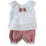ROPALIA Girls Sumer Clothes 2Pcs Sleeveless Hollow T-shirt+ Plaid Shorts Sets
