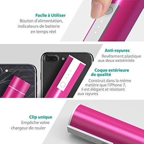 RAVPower Chargeur Portable 3350mAh  Batterie Externe de Secours avec Technologie iSmart  Mini Batterie M  tallique Super L  g  re  Taille de Poche   Ultra Compact pour Smartphones et Plus - Rose