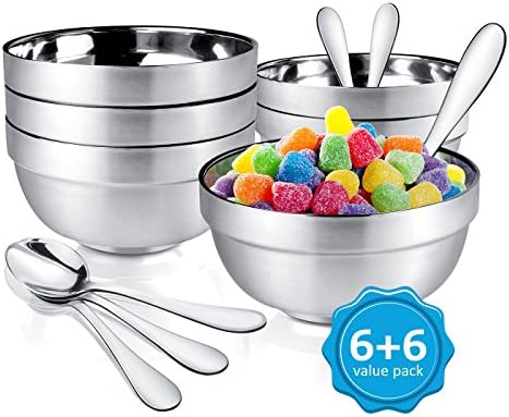 AckMond 6-Piece (15cm Wide), Stainless Steel BPA Free Cereal Bowls, Serving Bowls, Dessert Bowls