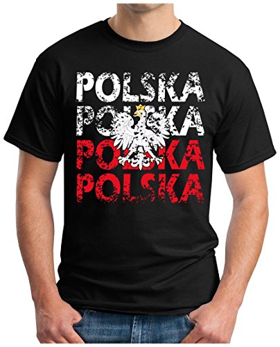 OM3 – POLSKA – T-Shirt POLAND EM 2016 FRANKREICH FRANCE FUSSBALL FANSHIRT SOCCER CUP SPORT TRIKOT EUROPAMEISTER, XXL, schwarz