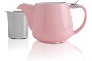 VIVILINEN Teapot - Teiera Ceramica Teiera Classica in Ceramica 550ml, con Filtro da Tè in Acciaio Inox (Rosa)