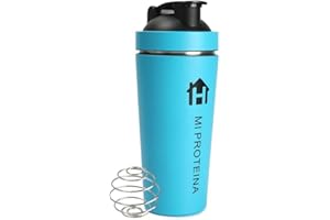 H HOME UNIVERSAL Home Universal® 750ML Botella Gim Shaker de Acero Inoxidable | BPA Free con Mezclador de Tapa Integrado | Vaso Gimnasio con Medidor | Apto para Lavavajillas | Vaso Proteína (Azul Turquesa)
