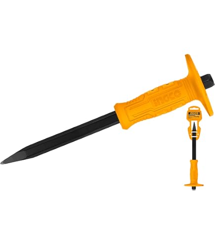 Genubi Industry Masonry Chisel – 10" Heavy-Duty Flat End Rock & Concrete Chisel With Hand Guard & Work Gloves, For Demolishing, Carving, Splitting