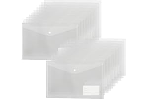 YAYODS A4 Clear Plastic Wallets, 40 Pack Document Folders With Label Pocket and Button Snap for Office and School