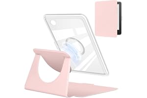 YoungMe Étui rotatif à 360 degrés pour Kobo Clara Color 2024 de 6", design magnétique amovible, support réglable, dos transparent avec mise en veille/réveil automatique (rose)