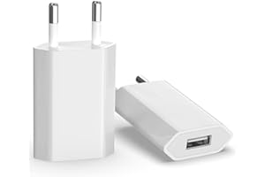 BENSN Prise USB Secteur, 2 Pack Embout Chargeur Adaptateur 5V1A Universel pour iPhone 6, 7, 8, X, XR, SE, 11, 12, 13, 14 Charger USB A 5W