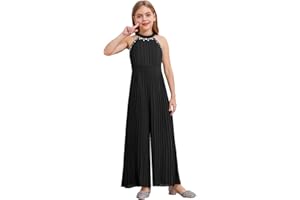 Agoky Mädchen Festlich Jumpsuit Overall Chiffon Paillletten Hosenanzug Halter Top und Lange Weite Hose Sommer Hochzeit Kommunion Outfits