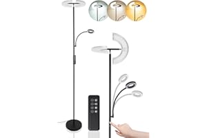 Allesin Lampadaire LED avec Liseuse, Lampadaire Lune Double Domicile, Température de Couleur et Luminosité Réglable, Contrôle Tactile et Télécommande, pour Salon Chambre Bureau