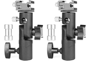 WINDFROMORT 2 Stück - blitzschuh adapter - kamera blitz halterung - Metall - Blitzschuh E - Typ - 180° Neigungswinkel - Mit 1/4 Zoll und 3/8 Zoll Schraube - Für Canon Nikon Olympus Blitzgeräte