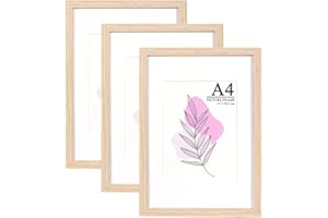 Baoee Oak Picture Frame A4 with Mount,Set of 3,photo frame with acrylic glass,certificate frame,Freestanding and Wall Mountable