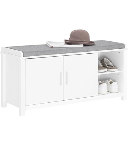 Panca Scarpiera Con Seduta SoBuy Bianco - Cassapanca Per Ingresso Con Ripiani Regolabili, L71xP35xA43 Cm - Foto 6