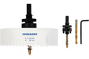 MOLLOM (133mm | 5-1/4") Scie-cloche bimétal HSS M42 avec 8% de cobalt avec 2 forets pilotes et mandrin, coupe lisse pour PVC, plaque de plâtre, bois, plastique, plaque de plâtre, caoutchouc
