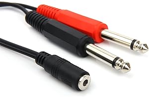 CABLEPELADO Audiokabel, 2 x 6,35 Mono- auf 3,5 mm Buchse TRS, Adapter 2 x 6,35 mm Stecker auf 1 x 3,5 mm Buchse, geeignet für Gitarrenmixer, Klavierverstärker, Lautsprecher, 20 cm