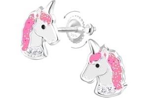 La Rosa Princesa Boucles d'oreilles licorne pour enfants en argent sterling 925 Fermoir à vis – Pour Les Filles Cadeau Cristal