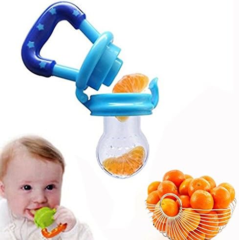 Baby Fresh Food Feeder Silicone Baby Teethers Pacifier with Clip Blue M for 6-9 months baby Toddlers &amp; Kids &amp; Infant - Gearmax