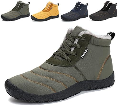 ALSYIQI Mens Womens Outdoor Boots Lace Up Ankle Sneakers Waterproof Non-slip Winter Shoes Fur Lining Snow Boots