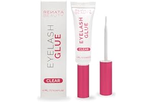 RB RENATA BEAUTY Renata Beauty Pegamento para Pestañas Postizas – Adhesivo Transparente de 24hs para Pestañas – Pegamento Waterpoof para Extensión de Pestañas Falsas – Tubo Flexible de Doble Función con Cepillo