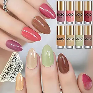 Volo High-Shine Long Lasting Non Toxic Professional Nail Polish Set of 8 (Mischievous Mint, Flirty Nude, Nude, Dark Nude, Nudes Spring, Candy Cotton, Dark Nude and Tan)