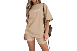 Onsoyours Conjunto de Verano de Manga Corta para Mujer Estilo Informal con Cuello Redondo Monocolor Ropa Deportiva de Dos Piezas de Cartas Ropa de Jogging