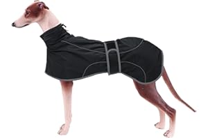 Geyecete Abrigo Invierno para Galgo, Impermeable Chaquetas Perro con Forro Polar Cálido,Abrigo Whippet, Abrigo Lurcher,Térmico Chaquetas Ideal para Perros Medianos y Grandes-Negro-L