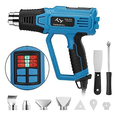 Tilswall Pistolet à Air Chaud Tilswall 2000W Decapeur Thermique avec 12 Températures Réglables(50℃-600℃),Noyau Chauffage en Céramique,LED Indicateur 9 Accessoires pour Décapage de Peinture,Tuyaux de Soudure