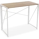 Bureau D'ordinateur Pliant Need, 100x60 Cm, Teck Et Noir, Table D'étude Ou Informatique