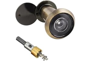FUNNYTEK Spioncino in ottone con frangivista, grandangolare 220°, lenti ottiche in vetro, diametro 16 mm, spioncino in ottone con punta a foro con trapano, lunghezza regolabile per porte di 35-60 mm, bronzo
