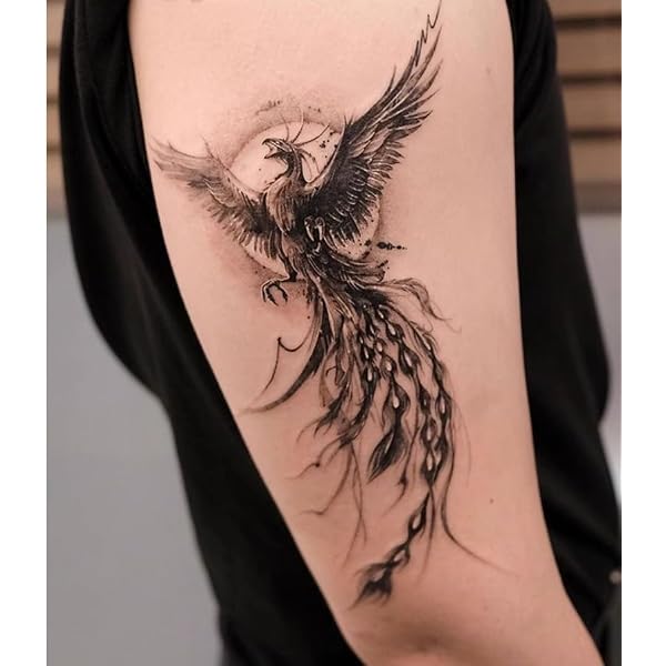 5 Stück Phoenix On Fire Tattoo-Aufkleber Semi-permanent – Wasserdicht, Pflanzenbasierte Tinte, Hautfreundlich