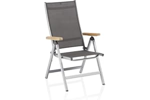‎K KETTLER KETTLER Granada Multipositionssessel – Gartenstuhl Hochlehner verstellbar mit Armlehnen aus Teak-Holz – wetterfester Gartensessel aus Aluminium & Outdoorgewebe – Silber/anthrazit