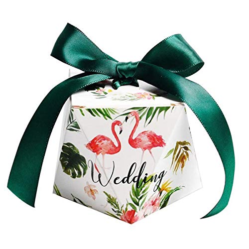 Preisvergleich Produktbild BESTOYARD 50 Stücke Hochzeit Bevorzugung Boxen Süßigkeiten Boxen Flamingo Geschenktüten mit Band Hochzeit Braut Dusche liefert (L)