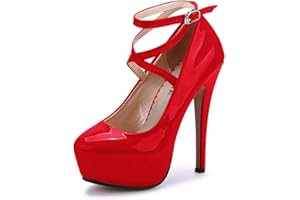 OCHENTA Femme Escarpins Bride Cheville Sexy Talon Aiguille Plateforme Epais Fermeture Lacets Chaussures Club Soiree