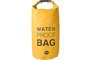 LYDNKIM Sac étanche 2L/5L/10L/20L - dry bag en PVC avec fermeture à enroulement et sangle réglable pour kayak, bateau, natation, camping, pêche, randonnée et les sports nautiques (Jaune, 20L-Sangles doubles)