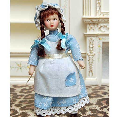 1:12 Puppenhaus Miniatur Blau Servent Girl Puppen blau Kleid Dekoration - 2