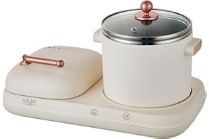 ADLER EUROPE AD 6421 Estación de Desayuno 2 en 1 con Olla de Cocción de 1,0 L y Superficie de Parrilla Antiadherente | Diseño Retro | para Cocinas Pequeñas | Multifuncional 1100-1320W