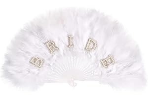 FloralGrace 1 Piece Folding Hand Fan for Ladies, Bride to be Gift Feather Fan for Wedding Guests, Folding Feather Handheld Fan for Burlesque, Stage Plays or