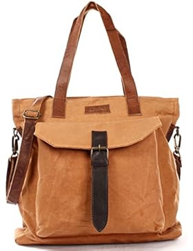 LECONI XL Shopper Canvas Leder große Damentasche im Vintage-Style Shopping-Bag Einkaufstasche Damen Schultertasche...